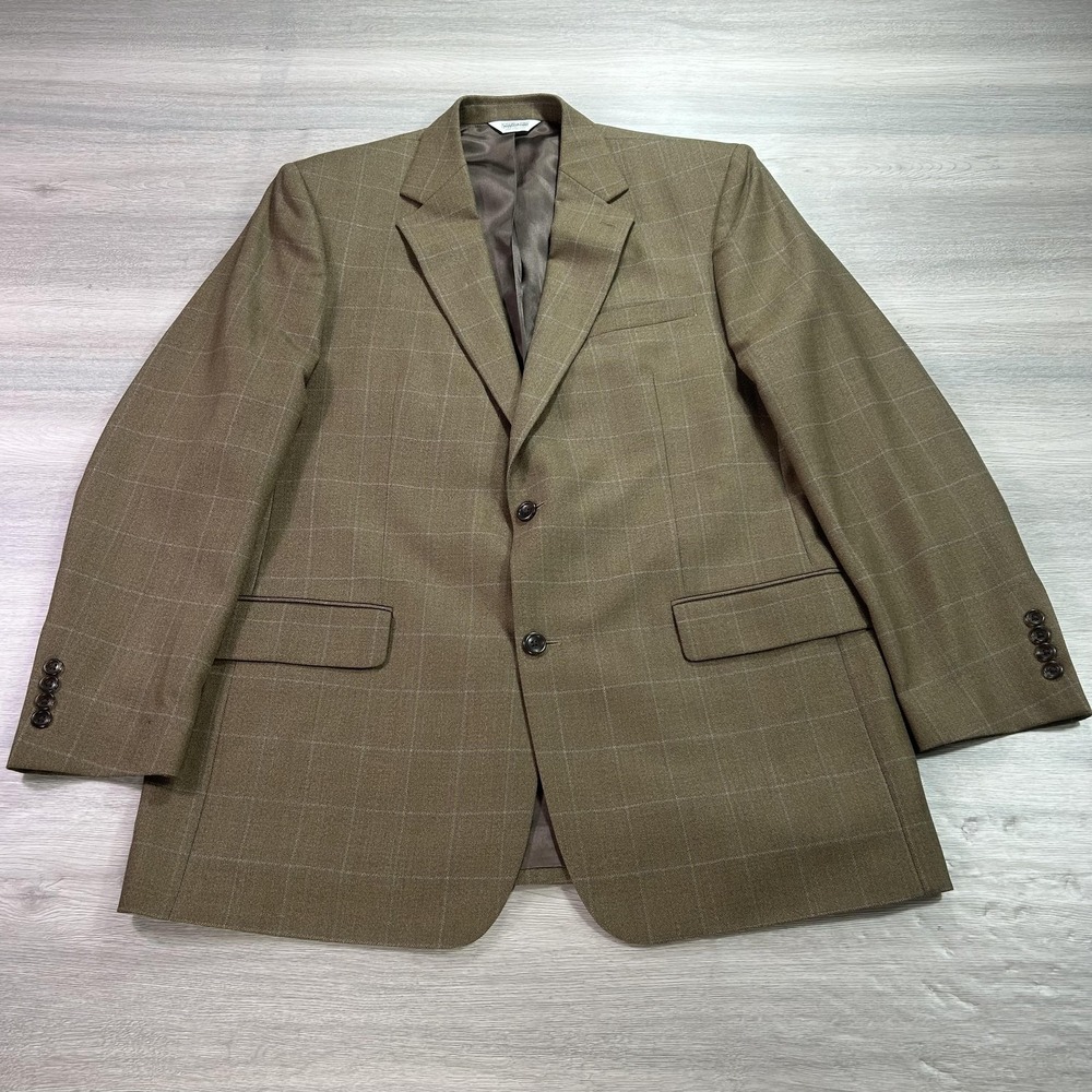 Joseph & Feiss Blazer Mens 42 Long Brown Wool Windowpane Check Sport Coat Jacket
